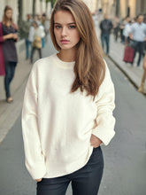 Load image into Gallery viewer, Round Neck Dropped Shoulder Long Sleeve Sweater
