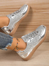 Load image into Gallery viewer, Sequin PU Leather Flat Sneakers
