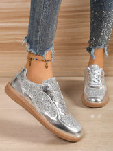 Load image into Gallery viewer, Sequin PU Leather Flat Sneakers
