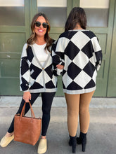 Load image into Gallery viewer, Contrast Trim Cardigan in Black Checkers
