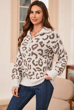 Load image into Gallery viewer, Leopard Half Zip Long Sleeve Sweater
