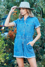 Load image into Gallery viewer, Veveret Elastic Waistband Denim Romper
