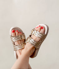 Load image into Gallery viewer, Intertwine Dual Woven Strap Slide in Champagne
