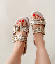 Load image into Gallery viewer, Intertwine Dual Woven Strap Slide in Champagne
