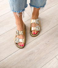 Load image into Gallery viewer, Stellar Rhinestone Buckle Slides in Gold
