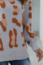 Load image into Gallery viewer, Leopard Mock Neck Dropped Shoulder Sweater
