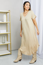 Load image into Gallery viewer, HYFVE V-Neck Short Sleeve Curved Hem Dress in Caffe Latte
