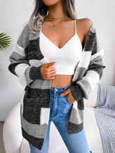 Load image into Gallery viewer, Striped Rib-Knit Open Front Longline Cardigan
