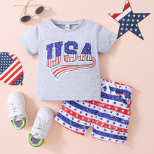 Load image into Gallery viewer, Kids USA Graphic Tee and Star and Stripe Shorts Set
