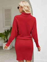 Load image into Gallery viewer, Turtle Neck Long Sleeve Ribbed Sweater Dress
