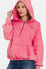 Load image into Gallery viewer, Zenana Drawstring Half Zip Dropped Shoulder Hoodie
