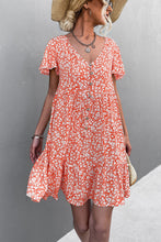 Load image into Gallery viewer, Floral Buttoned V-Neck Flutter Sleeve Dress
