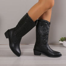 Load image into Gallery viewer, PU Leather Point Toe Block Heel Boots
