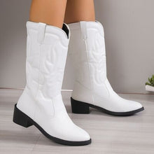 Load image into Gallery viewer, PU Leather Point Toe Block Heel Boots
