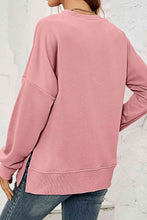 Load image into Gallery viewer, Round Neck  Dropped Shoulder Slit Sweatshirt
