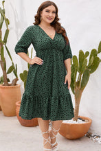 Load image into Gallery viewer, Plus Size Printed Surplice Ruffle Hem Dress
