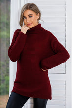 Load image into Gallery viewer, Horizontal Ribbing Turtleneck Tunic Sweater
