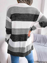 Load image into Gallery viewer, Striped Rib-Knit Open Front Longline Cardigan
