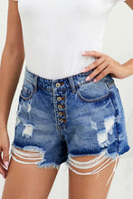 Load image into Gallery viewer, Distressed Button Fly Denim Shorts
