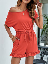 Load image into Gallery viewer, Drawstring Waist Ruffled Short Sleeve Romper
