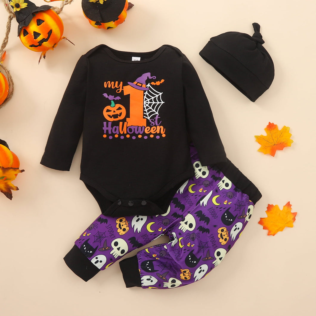 MY FIRST HALLOWEEN Graphic Round Neck Bodysuit and Printed Long Pants Set