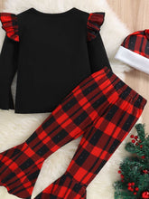 Load image into Gallery viewer, Graphic Top and Plaid Flare Pants Set
