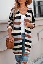 Load image into Gallery viewer, Full Size Striped Long Sleeve Openwork Cardigan

