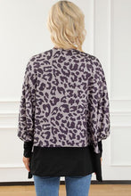 Load image into Gallery viewer, Leopard Round Neck Lantern Sleeve Slit Sweatshirt
