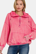 Load image into Gallery viewer, Zenana Drawstring Half Zip Dropped Shoulder Hoodie
