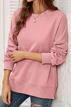 Load image into Gallery viewer, Round Neck  Dropped Shoulder Slit Sweatshirt
