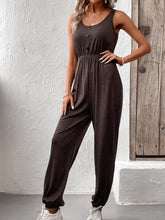 Load image into Gallery viewer, Decorative Button Scoop Neck Sleeveless Jumpsuit
