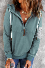 Load image into Gallery viewer, Half Zip Patch Pocket Drawstring Hoodie
