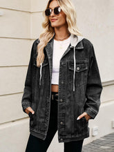 Load image into Gallery viewer, Drawstring Button Up Hooded Denim Jacket
