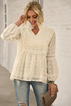 Load image into Gallery viewer, Swiss Dot Frilled Notched Neck Blouse
