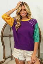 Load image into Gallery viewer, BiBi Color Block Pearl Detail Round Neck Sweater
