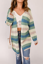 Load image into Gallery viewer, Full Size Striped Long Sleeve Openwork Cardigan
