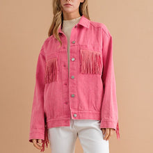 Load image into Gallery viewer, Fringe Detail Dropped Shoulder Denim Jacket
