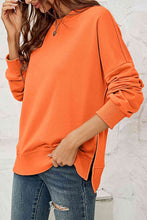 Load image into Gallery viewer, Round Neck  Dropped Shoulder Slit Sweatshirt
