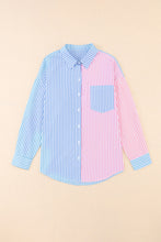 Load image into Gallery viewer, Striped Two-Tone Long Sleeve Shirt with Pocket
