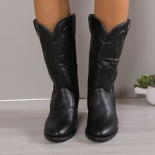 Load image into Gallery viewer, PU Leather Point Toe Block Heel Boots
