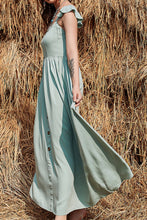 Load image into Gallery viewer, Decorative Button Ruffle Trim Smocked Maxi Dress
