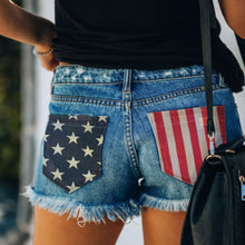 Load image into Gallery viewer, US Flag Distressed Denim Shorts
