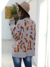 Load image into Gallery viewer, Leopard Mock Neck Dropped Shoulder Sweater
