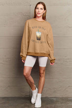 Load image into Gallery viewer, Simply Love Full Size NEVER TOO COLD FOR ICED COFFEE Round Neck Sweatshirt
