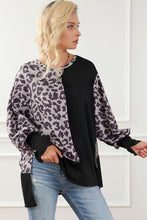 Load image into Gallery viewer, Leopard Round Neck Lantern Sleeve Slit Sweatshirt
