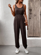 Load image into Gallery viewer, Decorative Button Scoop Neck Sleeveless Jumpsuit
