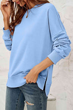 Load image into Gallery viewer, Round Neck  Dropped Shoulder Slit Sweatshirt
