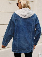 Load image into Gallery viewer, Drawstring Button Up Hooded Denim Jacket
