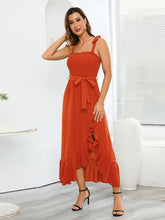 Load image into Gallery viewer, Ruffled Smocked Tied Cami Dress
