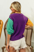 Load image into Gallery viewer, BiBi Color Block Pearl Detail Round Neck Sweater
